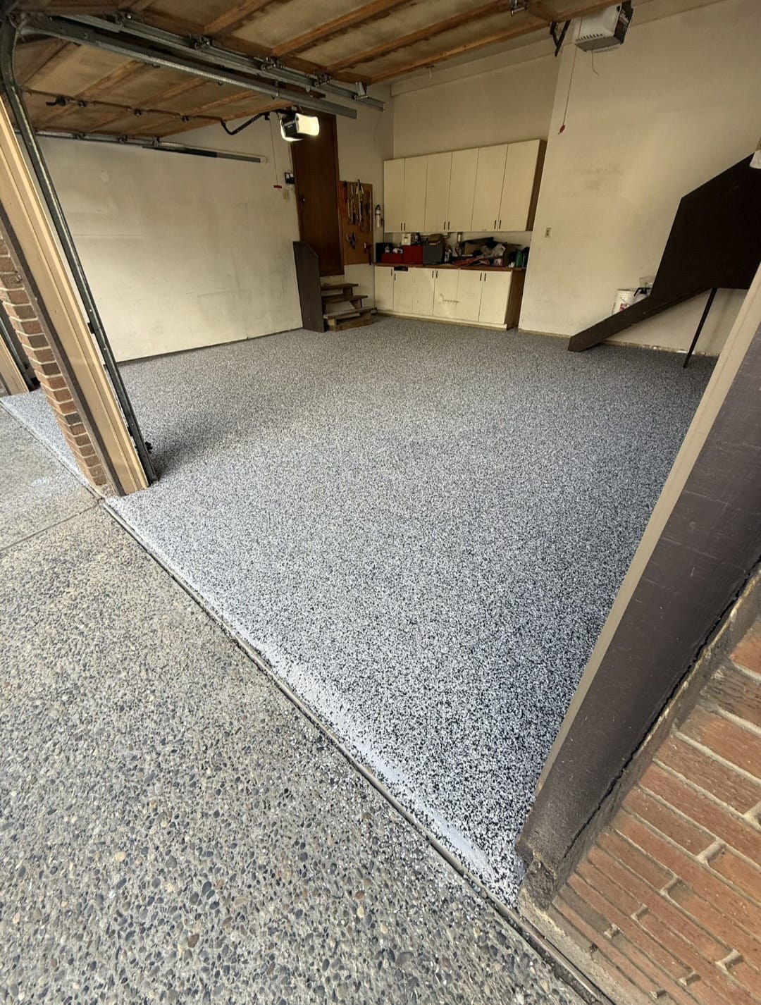 Garage floor after decorative flake coating